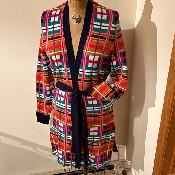 Moth Anthropologie Multicolor Plaid Cardigan with belt, size small - Picture 5 of 6